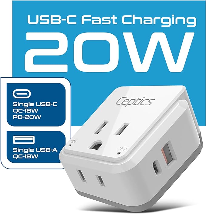 Ceptics Australian Travel Adapter Set, 20W PD & QC, Type I-3.1A - 4 in 1-2 USA - Image 2