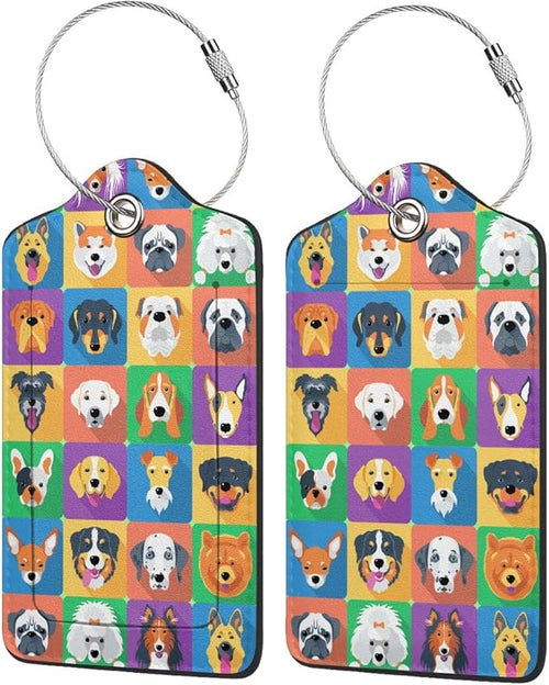 2 Pack Luggage Tags for suitcases Funny Cute Color Dog Luggage Tag, Leather by Wvpslak