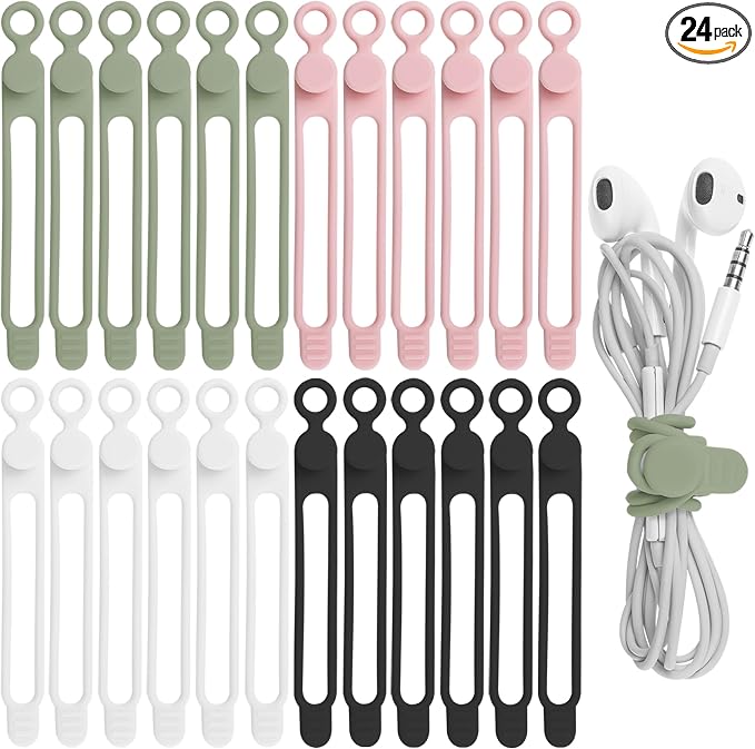 Nearockle 24Pcs Silicone Cable Straps Cord Organizer by ELECTRONICSORGANIZATION