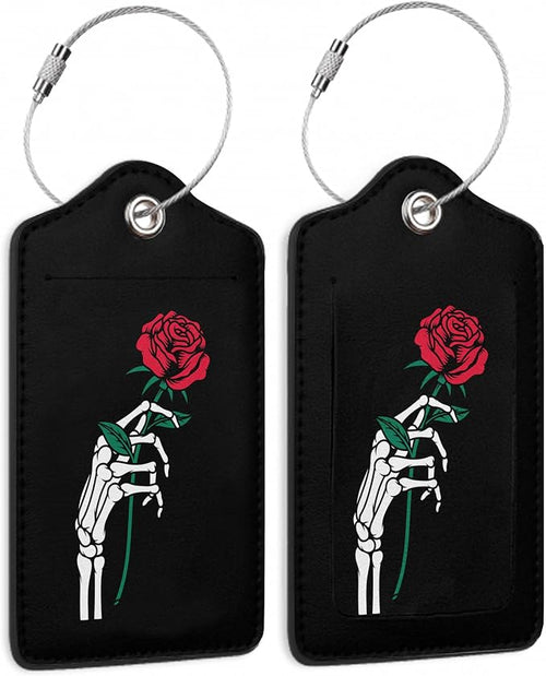 2 Pack Luggage Tag for Suitcase, Skeleton Hand Holding Rose Leather Bag Tags by TXIANT
