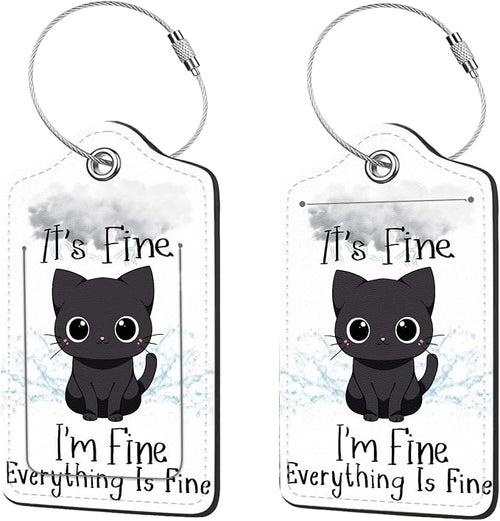 2 Pcs Luggage Tags for Suitcase, Cute Unique PU Leather Travel Bag Tag by Anikathy
