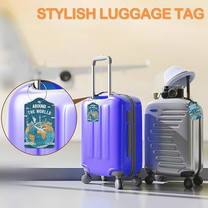 Around The World Travel Art 3 PCS Luggage Tags, Flight Map Leather Suitcase Tags - Image 5