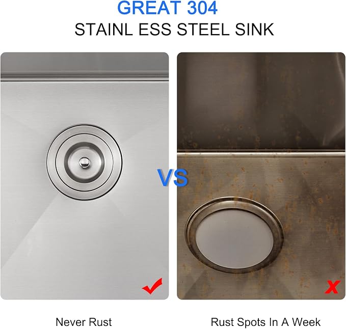 20 x 16 Inch Undermount Kitchen Sink, 304 Stainless Steel Single Bowl Small - Image 7