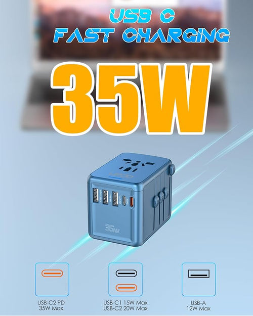 35W PD Universal Travel Adapter Fast Charging Offers 3X2.4A USB-A Ports - Image 2