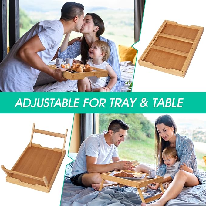 Artmeer Bed Tray Table with Folding Legs, Bamboo Breakfast in Bed - Image 5