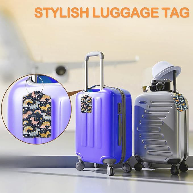 Cute Funny Dinosaurs 3 PCS Luggage Tags, Colorful Dinosaurs Leather Suitcase - Image 5
