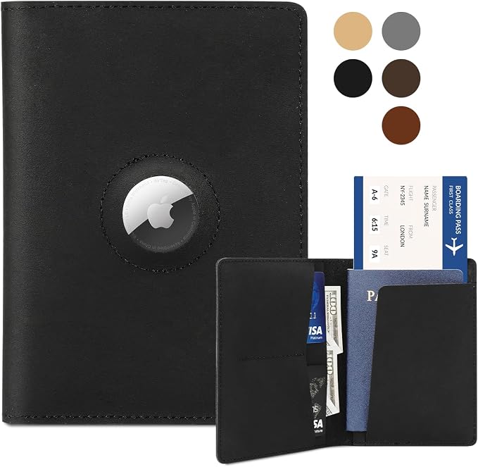 Airtag Passport Holder for Men and Women Travel, Real Leather Passport Wallet by Kicoroiny-KeepInnovating
