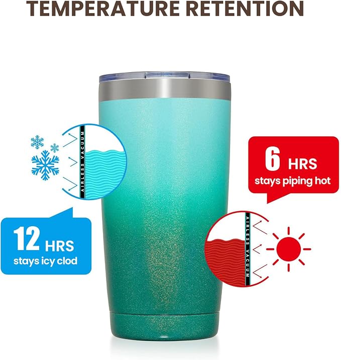 MEWAY 20oz Tumbler Double Wall Vacuum Insulated Travel Glitter Mug, Stainless - Image 6