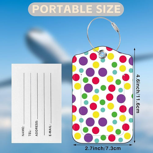 2 Pack Luggage Tags for Suitcases Colorful Polka Dots Leather Luggage Tags - Image 2