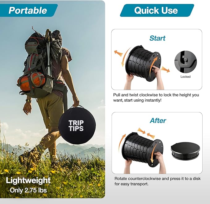 TRIPTIPS Upgrade Retractable Portable Toilet Travel Toilet Adjustable Height - Image 3