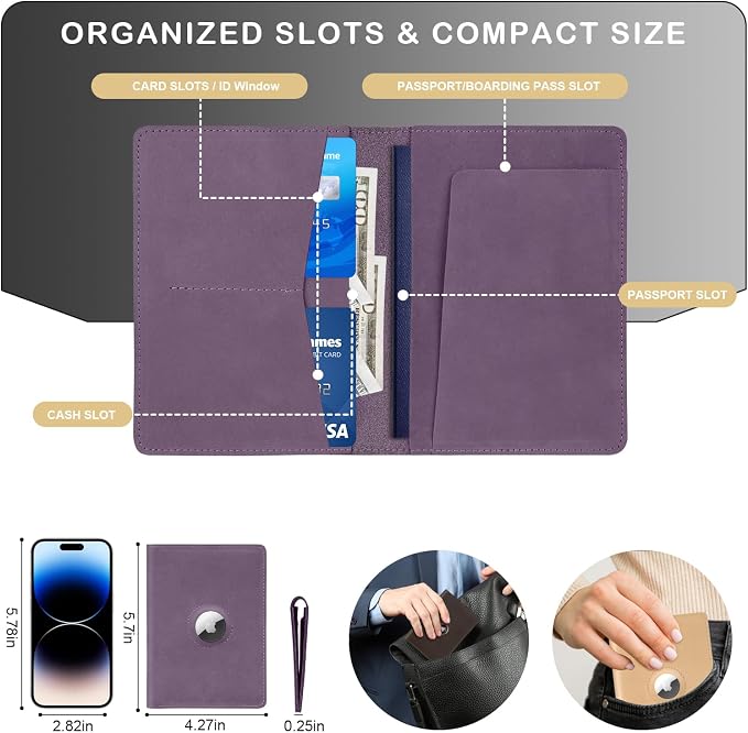 Airtag Passport Holder for Women Men Travel, Real Leather Passport Wallet - Image 5
