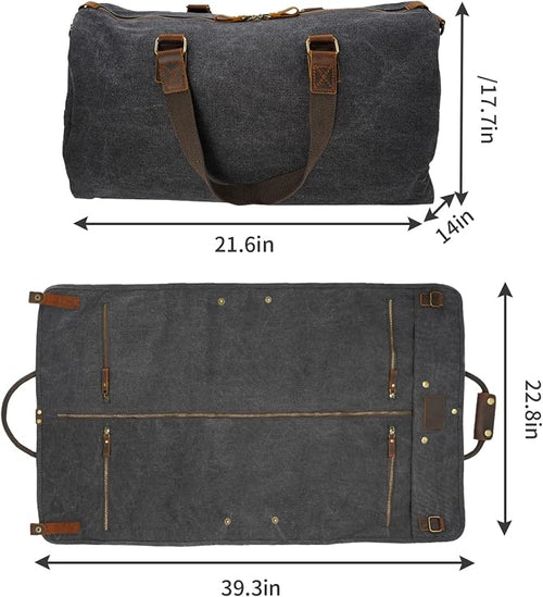 2 in 1 Canvas Leather Suit Luggage Garment Bag - Image 2