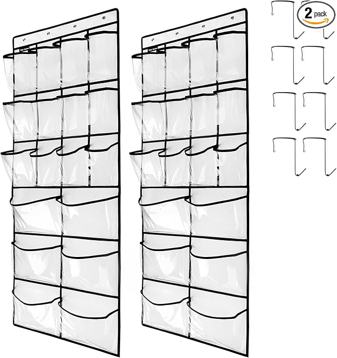 2 Pack Extra Large Hanging Crystal Clear Over Door Shoe Organizers, Closet Shoe by TidyMaster