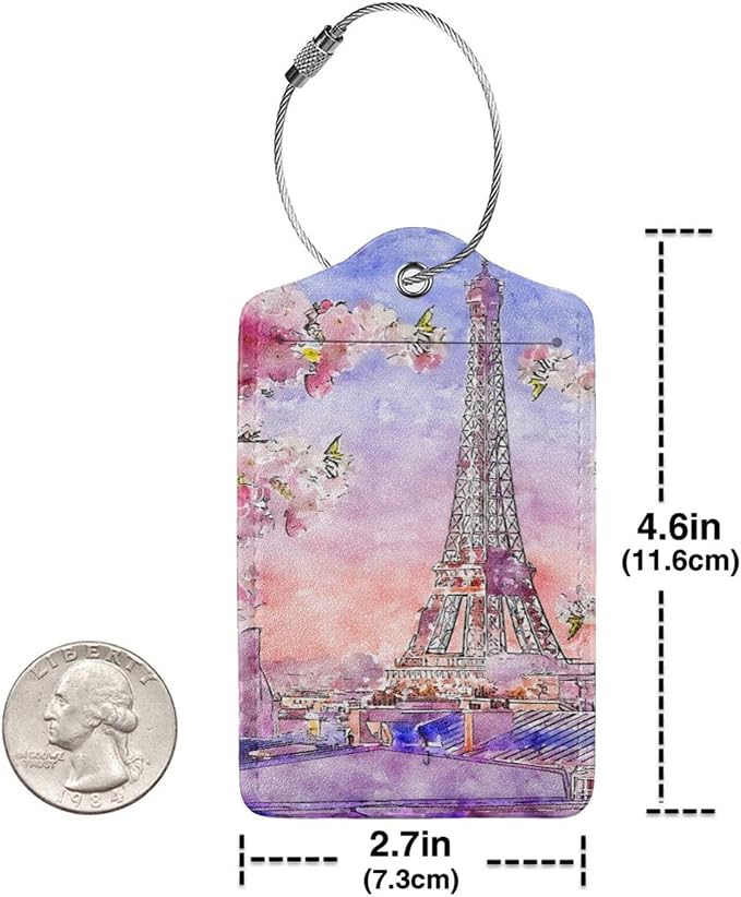 2PC Eiffel Tower Luggage Tags for Travel, Paris Spring Romantic Cherry Blossoms - Image 4