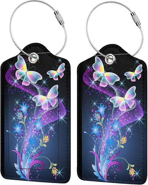 2Pcs Glowing Flowers and Butterfly Luggage Tags, Colorful Fancy Name ID by OUZPGAQ