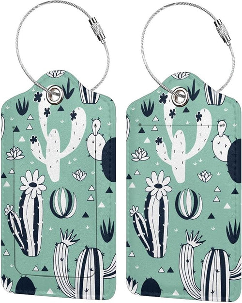 2 Pack Cute Cactus Green Suitcase Tags Identifiers Unique Leather Luggage Tags by SNAPMADE