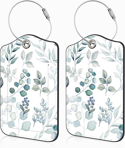 2 Pcs Green Eucalyptus Leaves Luggage Tags by Unknown