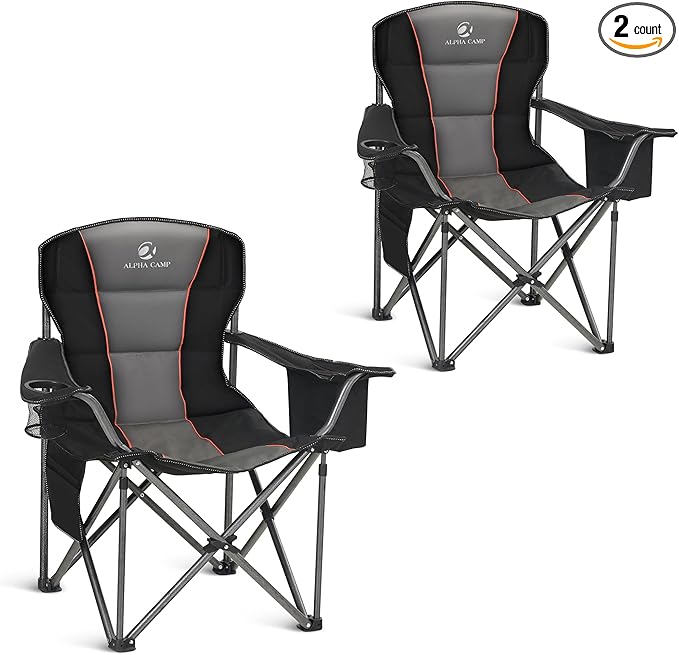 ALPHA CAMP Oversized Camping Folding Chair, Heavy Duty Support 450 LBS Steel by ALPHACAMP