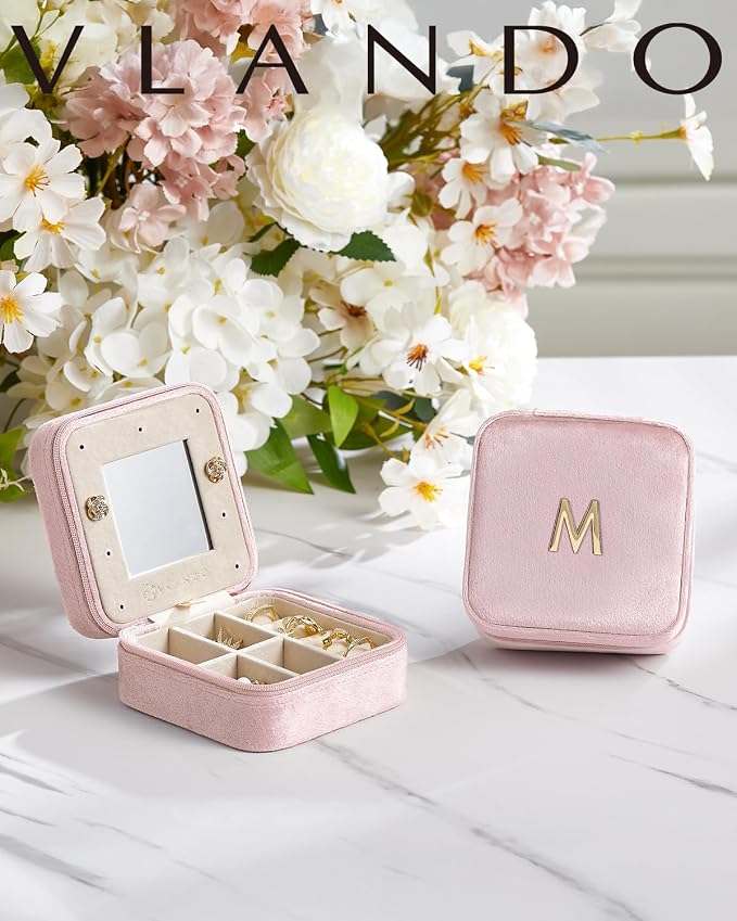 Vlando Mothers Day Gifts for Mom Travel Jewelry Case for Girl Women, A Initial - Image 2