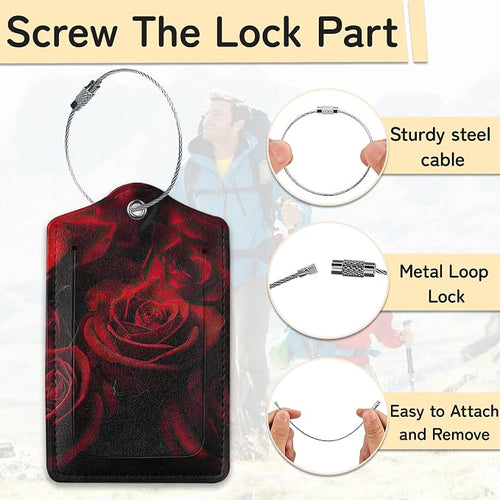 3 Pack Red Rose Luggage Tags for Suitcases, Cute Leather Name Tag - Image 2