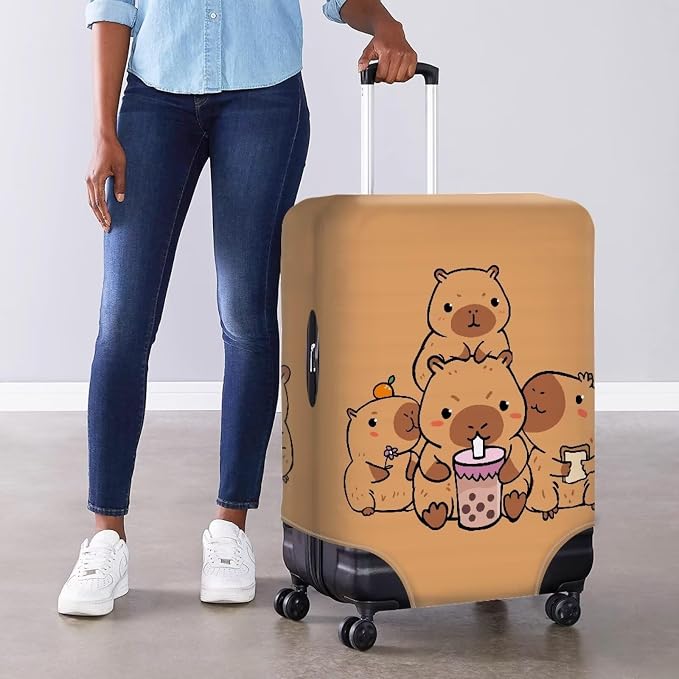 Milk Tea Capybara Luggage Cover Fit 22-25 Inch Universal Thickness Suitcase - Image 4