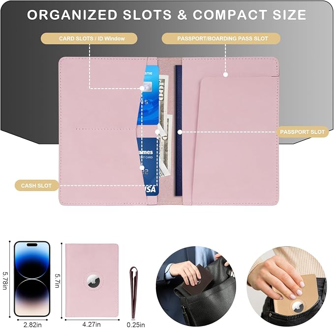 Airtag Passport Holder for Women Men Travel, Real Leather Passport Wallet - Image 5