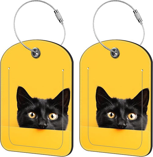 2 Pack Cute Luggage Tag for Suitcases Cute Black Cat Leather Luggage Tags by iapodiad