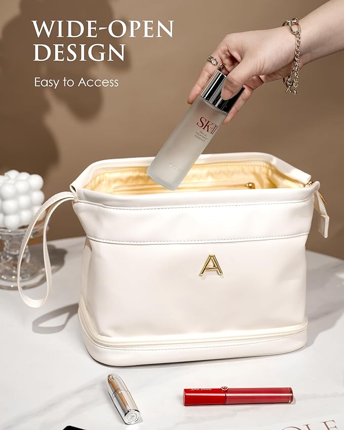 Birthday Gifts for Her, Initial Large Makeup Bag, Gift for Women Double Layer - Image 3