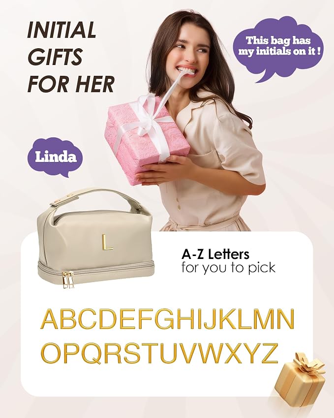 Gifts for Friends Female Mom, Letter Makeup Bag, Personalized Double Layer - Image 2