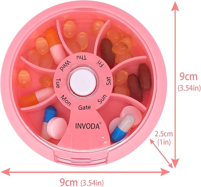 INVODA Weekly Pill Organizer 7 Compartment Rotating Pill Box - Image 3