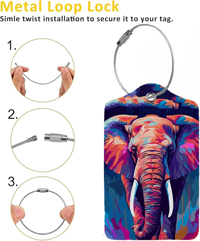Colorful Elephant 2 Pcs Luggage Tags, Privacy Cover ID Label - Image 3