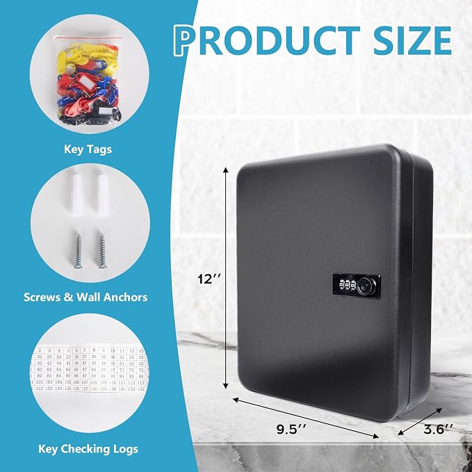 72 Position Key Cabinet with Combination Lock Wall Mount, with Colorful Key Tag - Image 3
