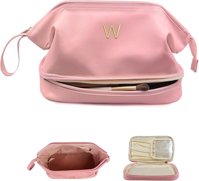 Gifts for Teen Girls, Initial Large Makeup Bag, Personalized Double Layer by Vogewood