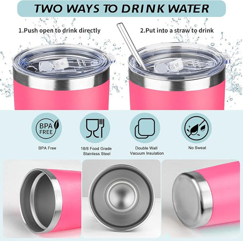 20oz Tumbler with Straw and Brush, Stainless Steel Vacuum Insulated tumbler - Image 2