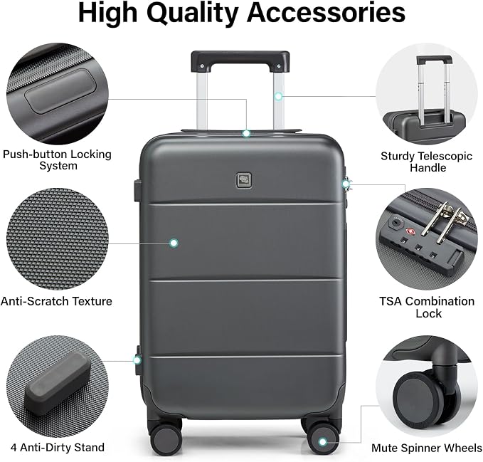 Hanke 20 Inch Carry On Luggage 22x14x9 Airline Approved PC Hard Shell Suitcases - Image 3