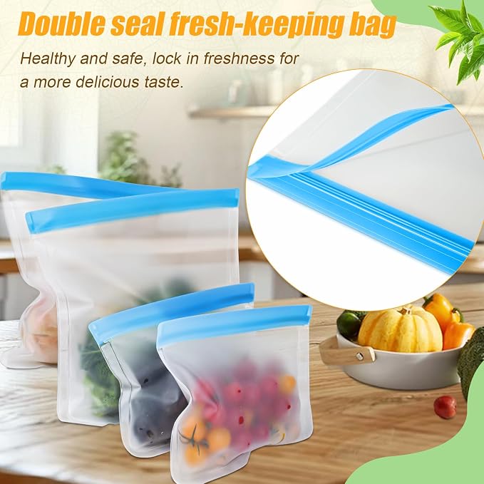 Reusable Silicone Food Storage Bags, 10 Pack 4 Size Leak proof Dishwasher Safe - Image 6