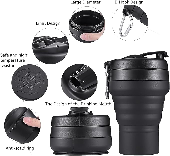 2PACK Collapsible Coffee Cup, 20 OZ 600ml Silicone Folding Camping Mug - Image 4