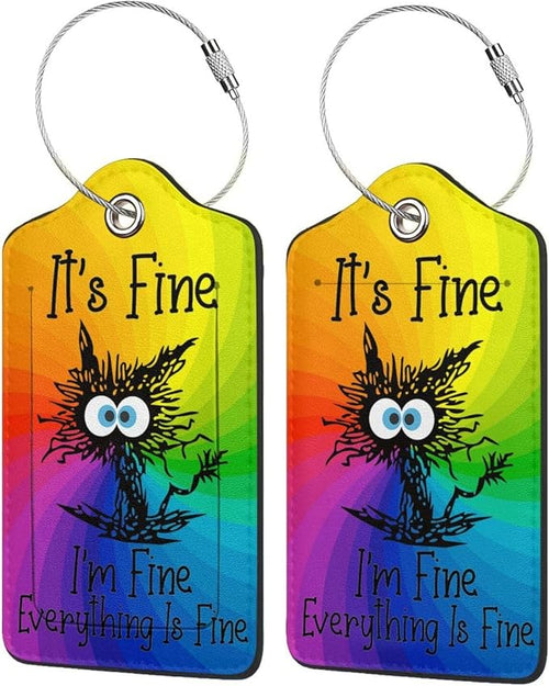 2 Pack Luggage Tags for suitcases Funny Cute Rainbow I'm Fine It's Fine Luggage by Wvpslak