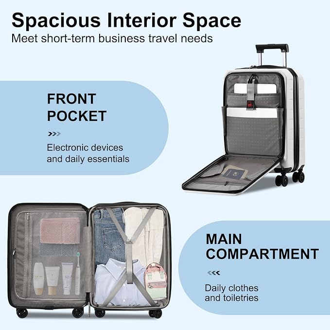 Carry On Luggage 22×14×9 Airline Approved, 20 Inch Lightweight ABS+PC Hard - Image 3