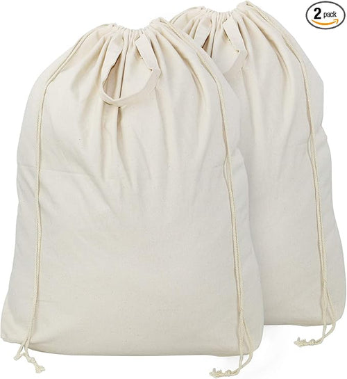 2 Pcs Canvas Laundry Bags with Carrying Handles & Drawstring Closure, by iwillCREATEPRO