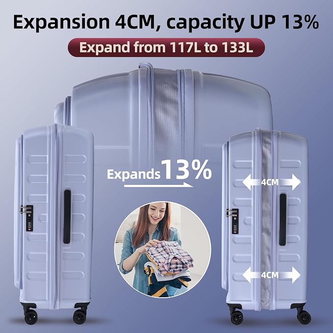 29 Inch Luggage with Expansion & Side Opening Design, 50 * 31*76cm, 117L~133L - Image 4