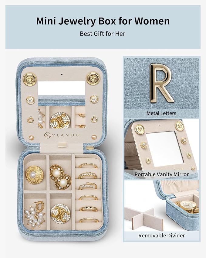 Vlando Travel Jewelry Box for Girls Women, Initial Jewelry Organizer Box Travel - Image 4