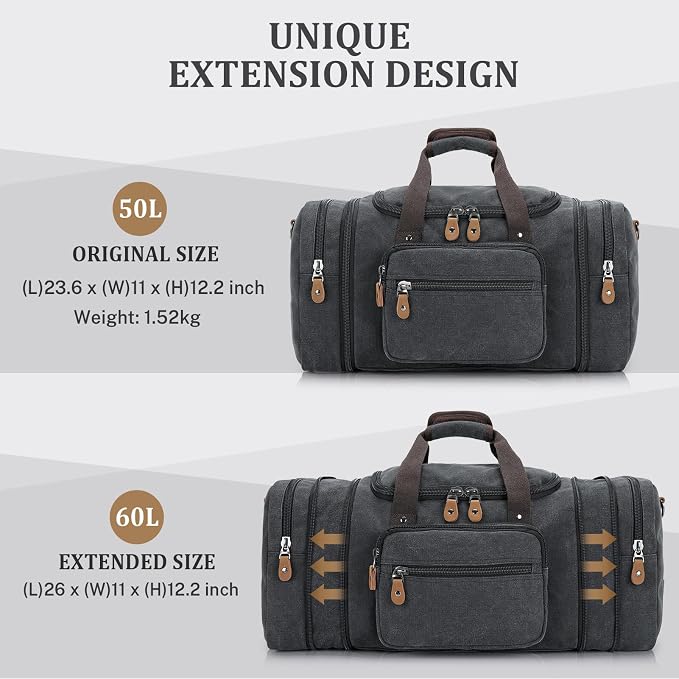 Gonex Canvas Duffle Bag for Travel 60L Expandable Duffel Weekend Overnight Bag - Image 3