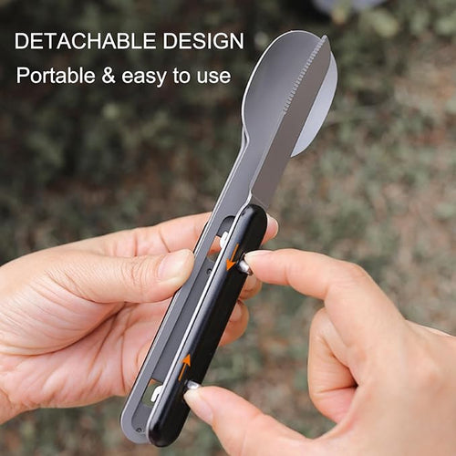 3-in-1 Camping Utensils, Portable Stainless Steel Spoon, Fork and Knife Combo - Image 2