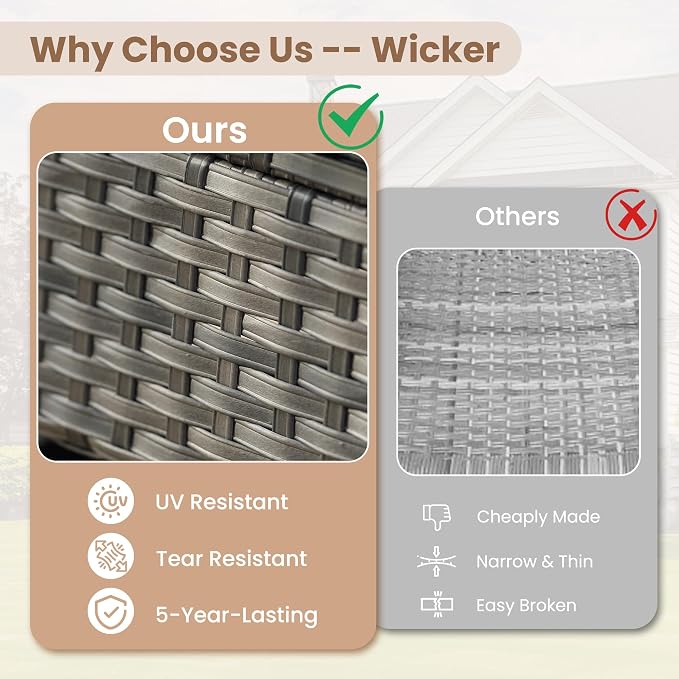 HOOOWOOO Patio Furniture Set, 2 Pieces Outdoor Wicker Chairs Set, All Weather - Image 3