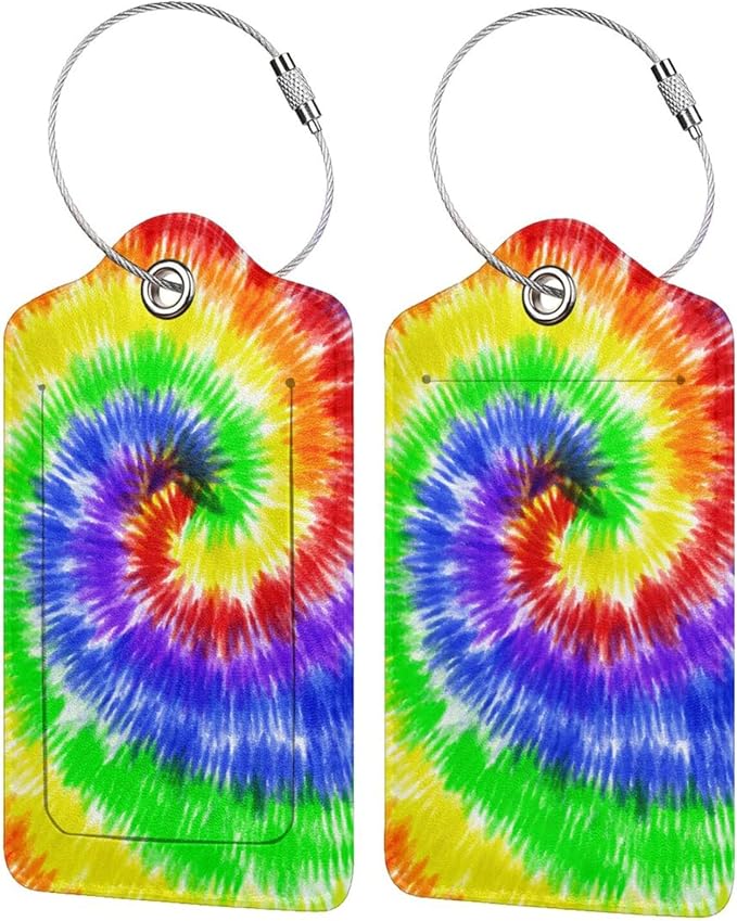 Artistic Tie Dye Luggage Tags Set of 2 Colorful Leather Luggage Tags ID Label by SNAPMADE