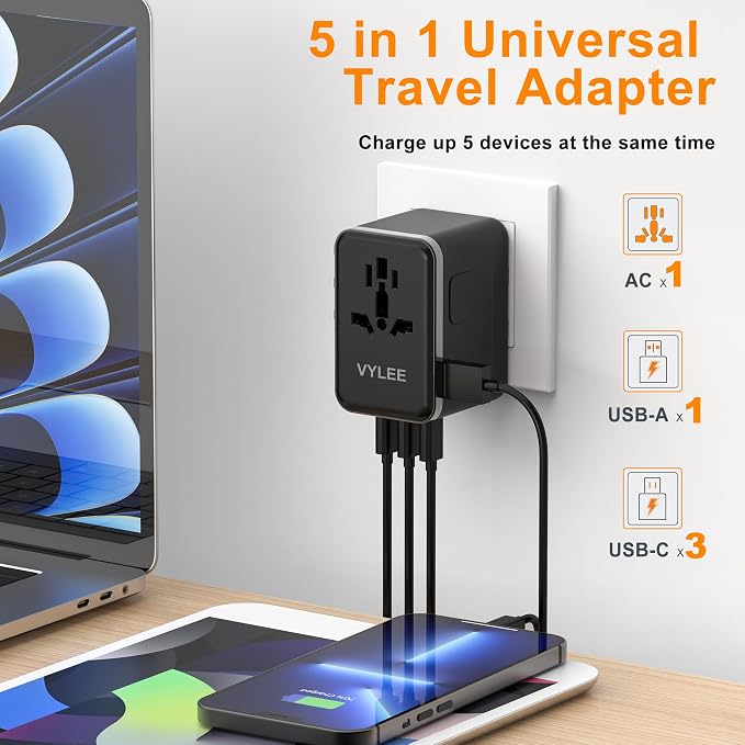 Universal Travel Adapter, VYLEE 70W International Plug Adapter - Image 2