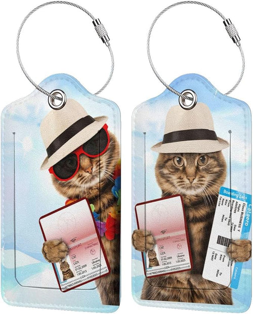 2 Pack Funny Cat Luggage Tags for Suitcases Women Men Kids, Bag Tags for by South+Feather