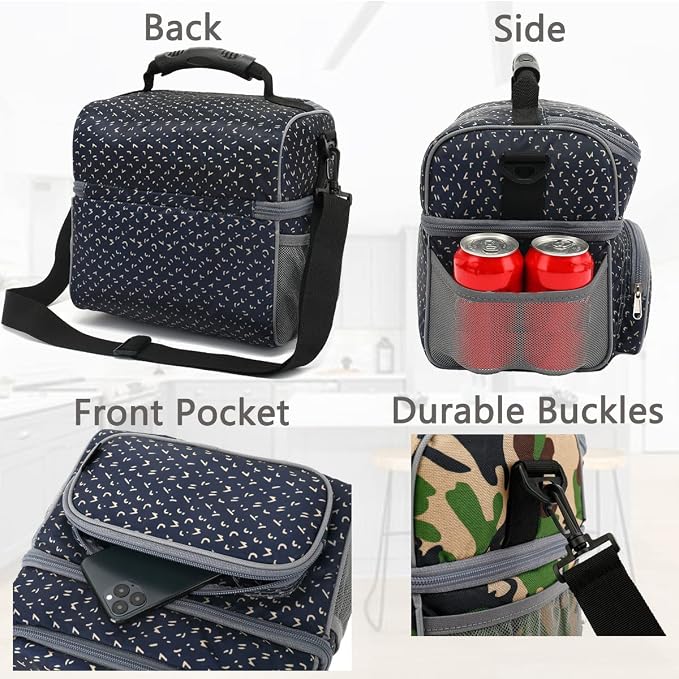 FlowFly Double Layer Cooler Insulated Lunch Bag Adult Lunch Box Large Tote Bag - Image 6