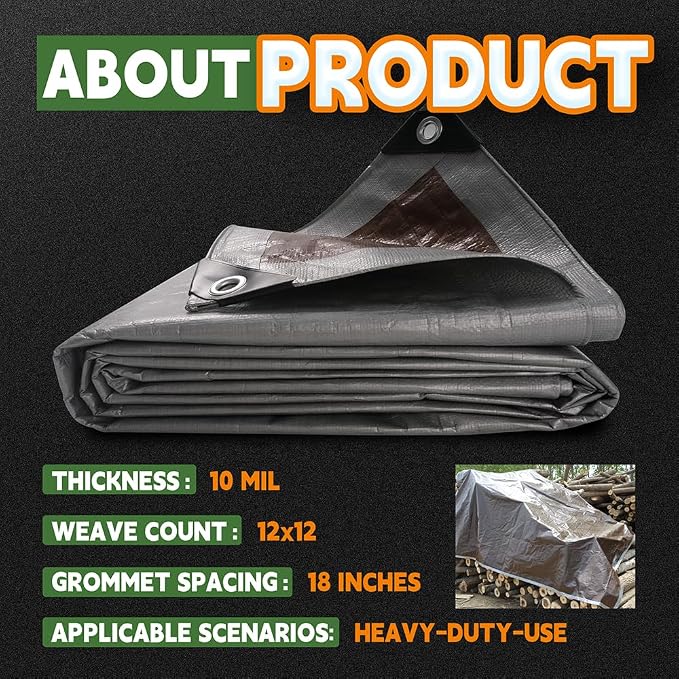 Tarps Heavy Duty Waterproof 8x10 Feet, 10Mil Multipurpose Poly Tarp Cover - Image 6